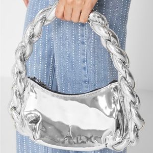 MANIERE DE VOIR CHAIN PLAITED ROPE HANDBAG - SILVER CHROME. NWT